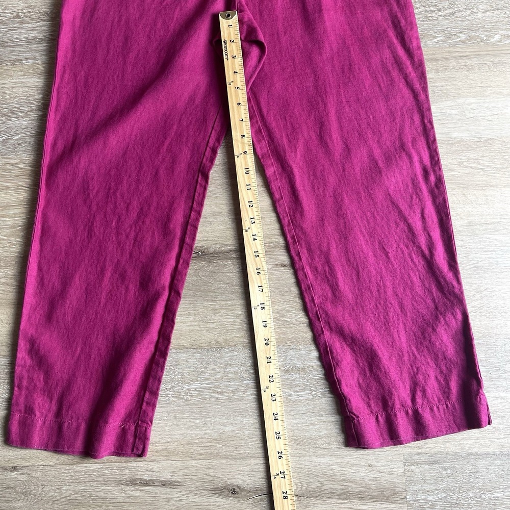 Hot Cotton Magenta Linen Pants XL Straight Leg Pull-On Elastic Waist - Picture 4 of 7
